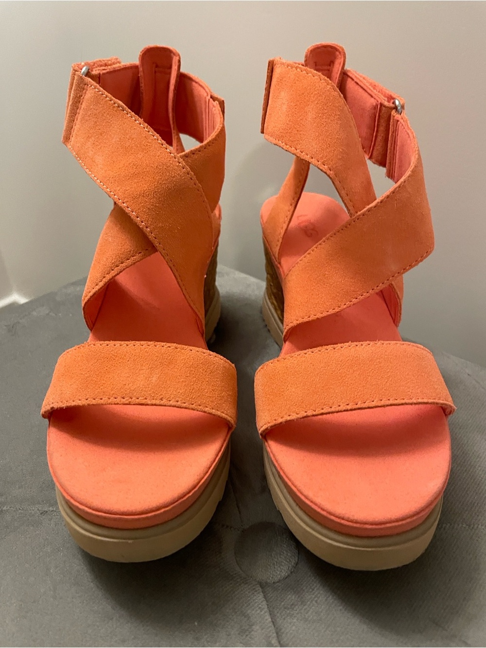 UGG Coral Suede Braided Wedge Sandals with Ankle Strap